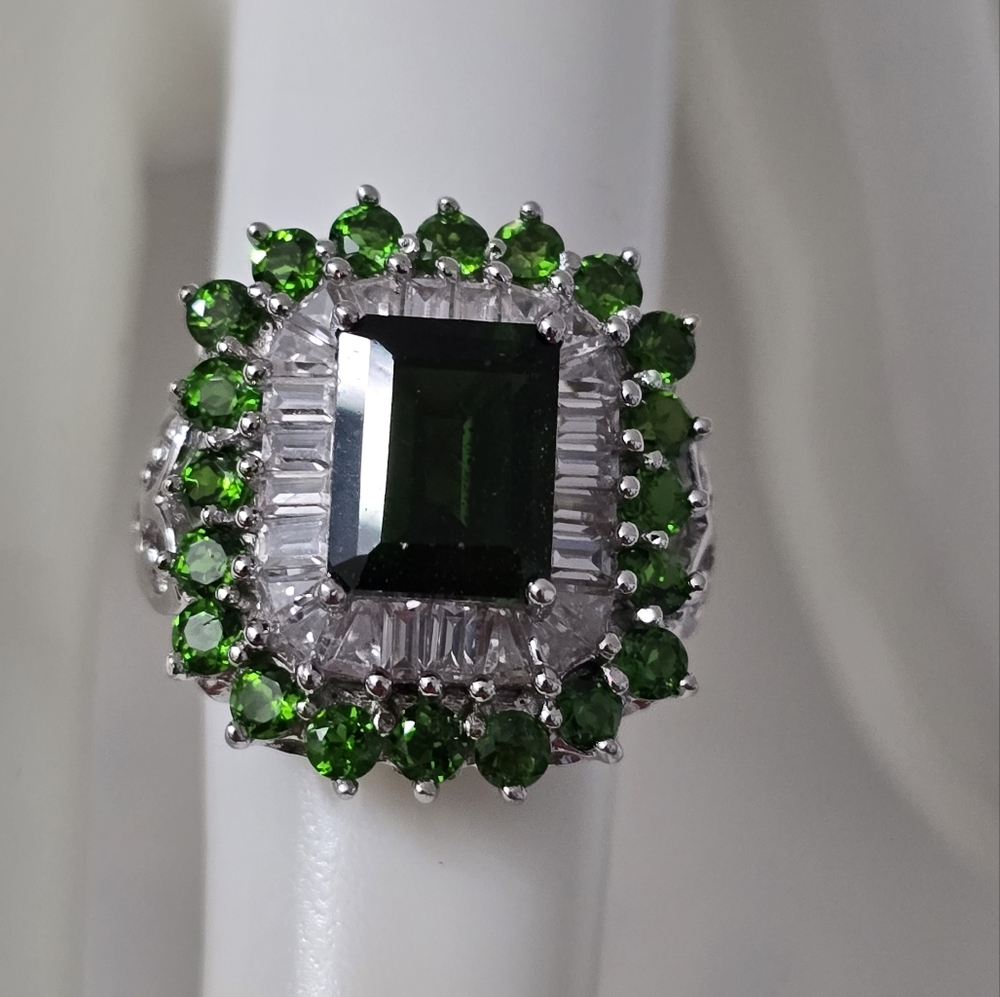 Sterling Silver 925 Russian Emerald Diopside Ring